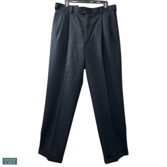 Louis Raphael Luxe Wool Pleated Dress Pants Hidden Waistband Black Classic 34x32 - Picture 2 of 12